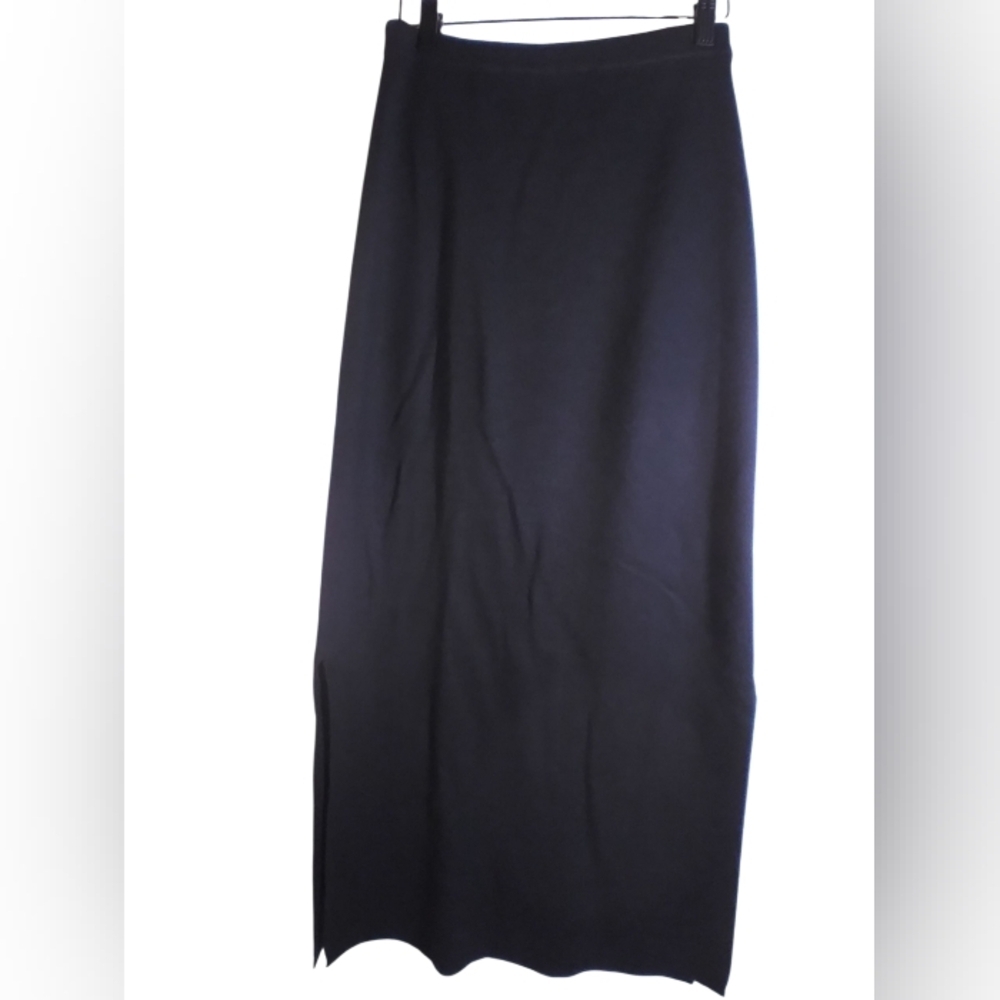 Collection B Classic Vtg Black Maxi Skirt Wool Blend Slits On Side Size M Party